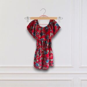 Plumberry Red Floral Off-Shoulder Romper